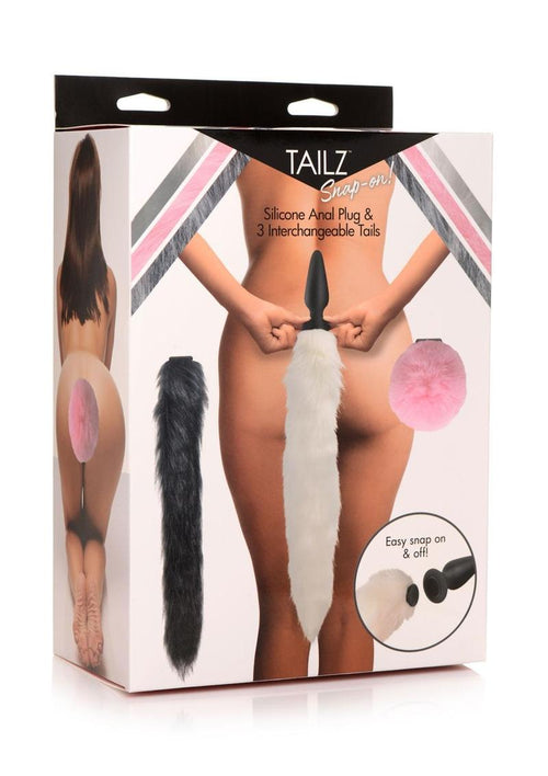 Load image 1 in gallery view. Tailz Silicone Anal Plug and 3 Interchangeable Tails - Assorted Colors/Multicolor - Set