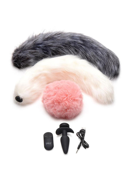 Load image 1 in gallery view. Tailz Vibrating Rechargeable Silicone Anal Plug and 3 Tails with Remote Control - Assorted Colors/Multicolor - Set