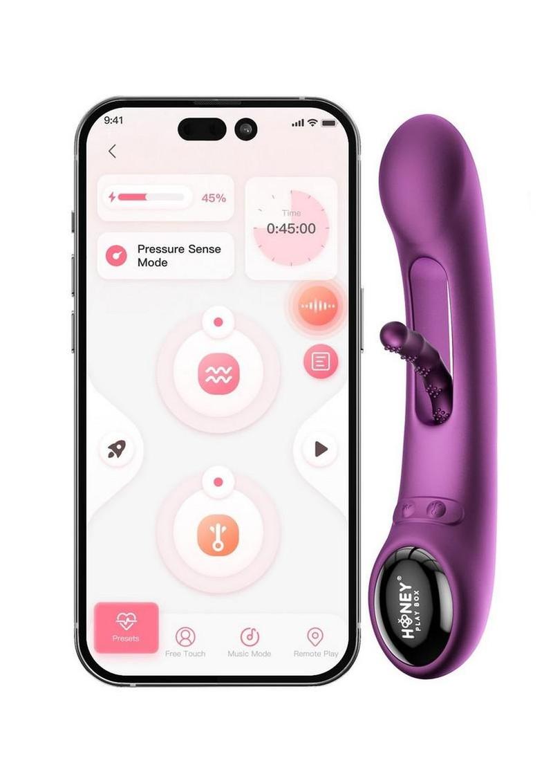 Tempo Pressure Sensing App Controlled Kinky Finger Tapping Rechargeable Silicone G-Spot Vibrator Honey Play Box
