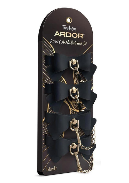 Load image 1 in gallery view. Temptasia Ardor Silicone Wrist and Ankle Restraints with Bow - Black