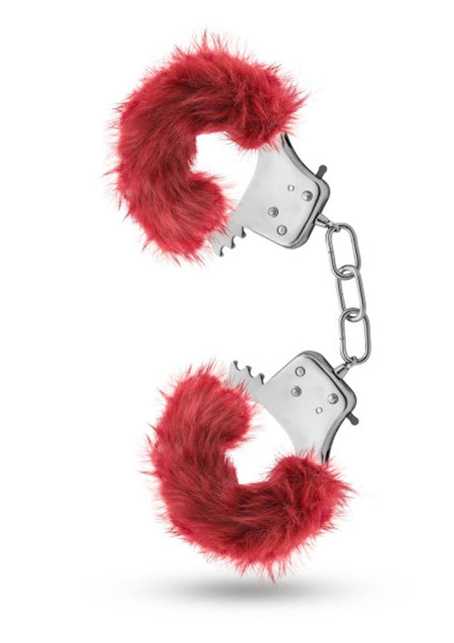 Load image 1 in gallery view. Temptasia Plush Fur Cuffs - Burgundy/Metal/Red