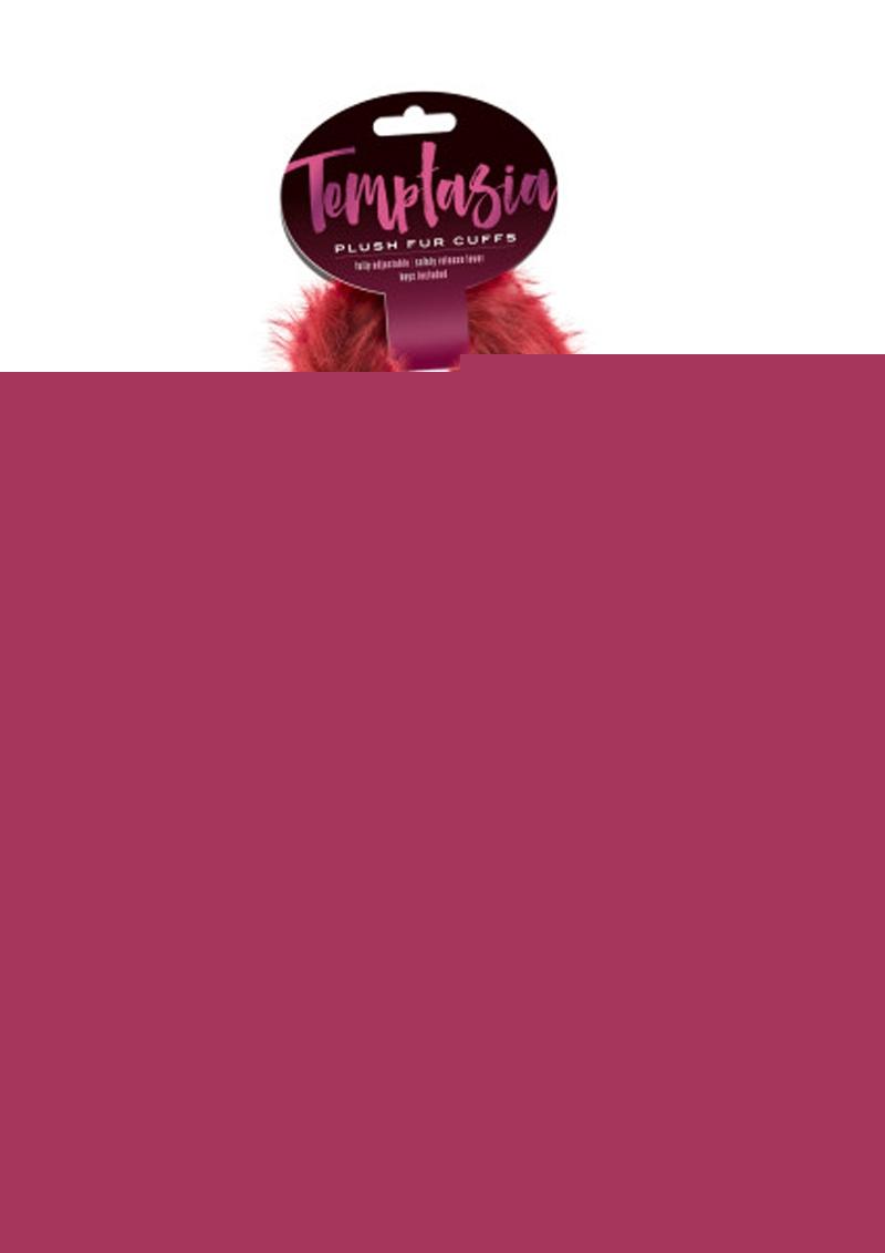 Temptasia Plush Fur Cuffs - Burgundy/Metal/Red