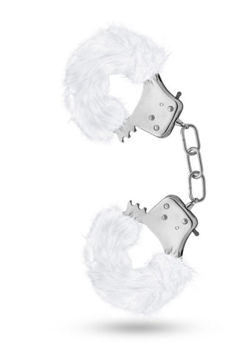 Load image 1 in gallery view. Temptasia Plush Fur Cuffs - Metal/White