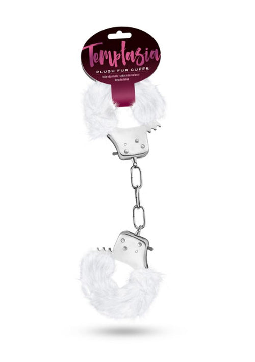 Load image 1 in gallery view. Temptasia Plush Fur Cuffs - Metal/White