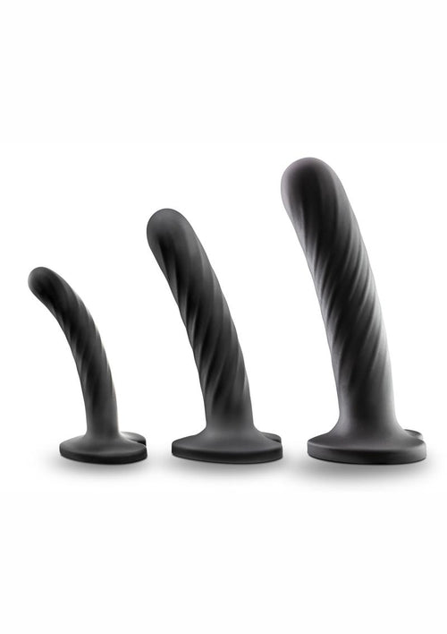 Load image 1 in gallery view. Temptasia Twist Silicone Dildo Kit - Black - Set Of 3