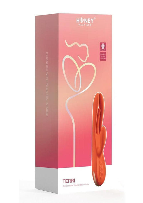 Load image 1 in gallery view. Terri App Controlled Kinky Finger Tapping Rabbit Vibrator - Gold/Orange