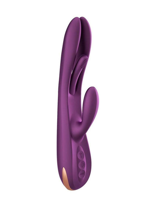 Load image 1 in gallery view. Terri App Controlled Kinky Finger Tapping Rabbit Vibrator - Gold/Purple