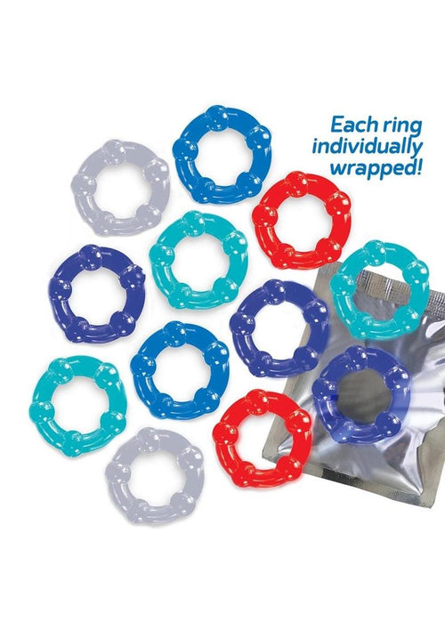 Load image 1 in gallery view. The 9's - Baller's Dozen Beaded Cockrings - Assorted Colors - 12 Per Pack