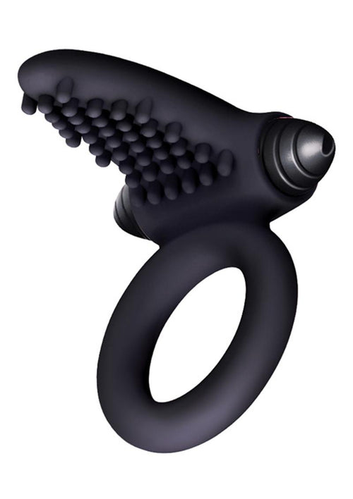 Load image 1 in gallery view. The 9's - S-Bullet Ring Tongue Silicone Vibrating Cock Ring - Black