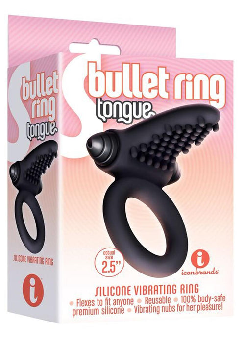 Load image 1 in gallery view. The 9's - S-Bullet Ring Tongue Silicone Vibrating Cock Ring - Black