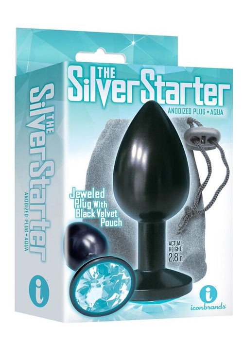 Load image 1 in gallery view. The 9's - The Silver Starter Bejeweled Annodized Stainless Steel Plug - Aqua/Black/Blue