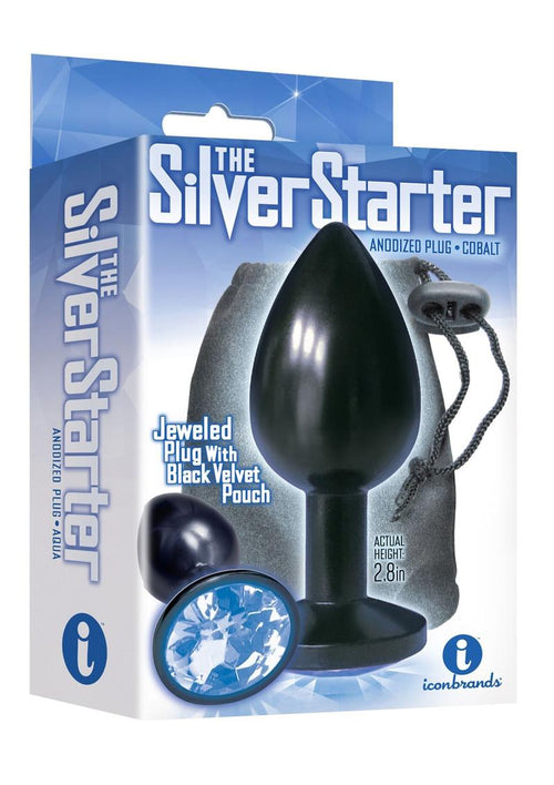 Load image 1 in gallery view. The 9's - The Silver Starter Bejeweled Annodized Stainless Steel Plug - Black/Blue/Cobalt