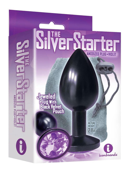 Load image 1 in gallery view. The 9's - The Silver Starter Bejeweled Annodized Stainless Steel Plug - Black/Purple/Violet