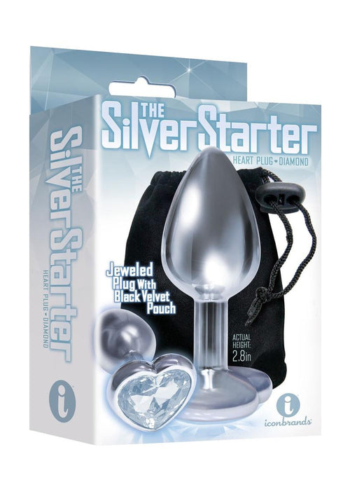 Load image 1 in gallery view. The 9's - The Silver Starter Bejeweled Heart Stainless Steel Plug - Clear/Diamond