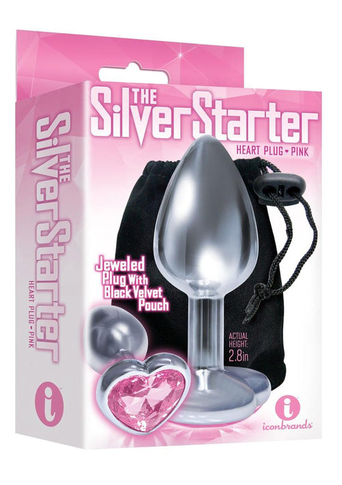 Load image 1 in gallery view. The 9's - The Silver Starter Bejeweled Heart Stainless Steel Plug - Pink