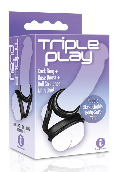 Load image 1 in gallery view. The 9's - Triple Play Cock Ring - Black