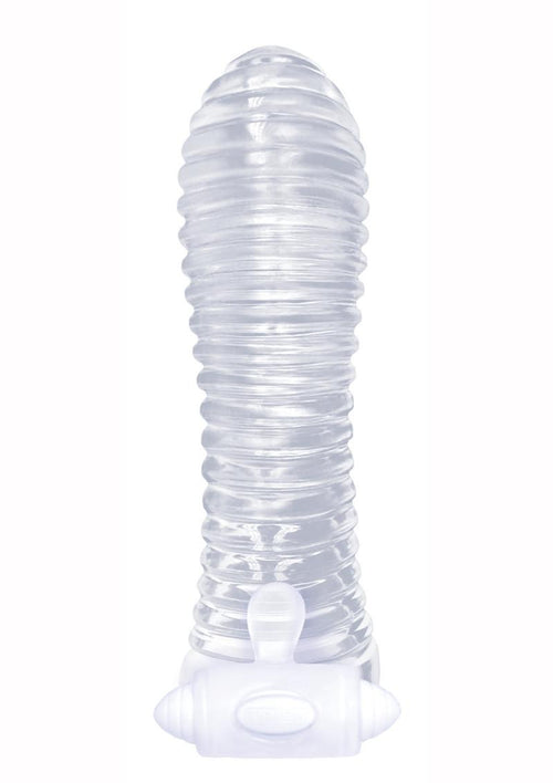 Load image 1 in gallery view. The 9's - Vibrating Sextenders, Ribbed - Clear
