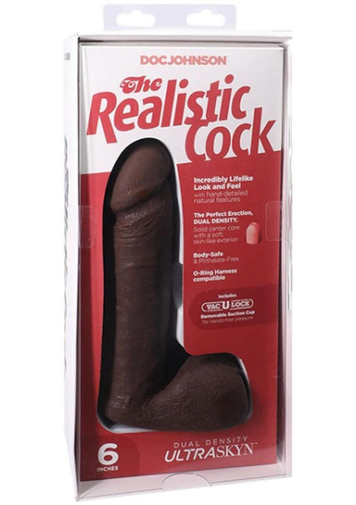 Load image 1 in gallery view. The Realistic Cock Ultraskyn Dildo - Black/Chocolate - 6in