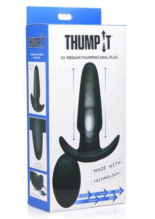 Load image 1 in gallery view. Thump-It Rechargeable Silicone Thumping Anal Plug with Remote Control - Black - Medium
