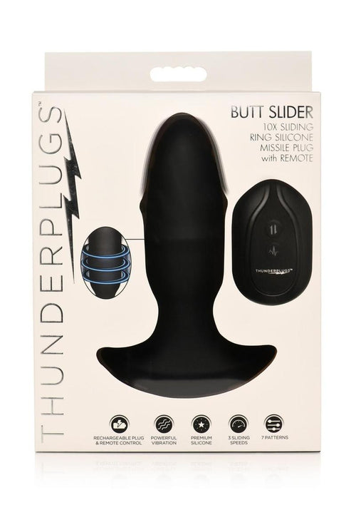 Load image 1 in gallery view. Thunder Plug Butt Slider 7x Sliding Ring Silicone Rechargeable Missle Plug with Remote Control - Black