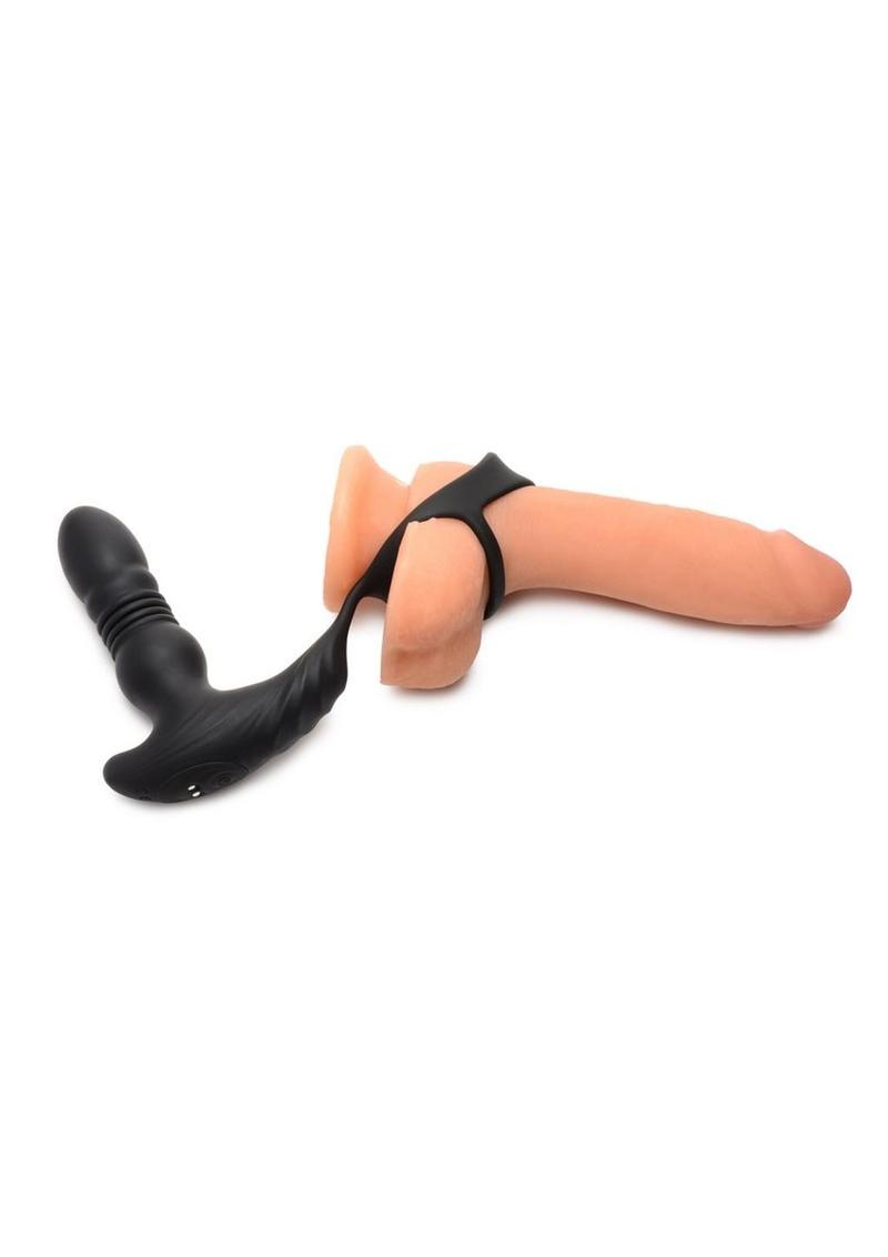 Thunder Plugs Rechargeable 10x Thrusting Silicone Vibrator with Cock and Ball Strap Thunder Plugs