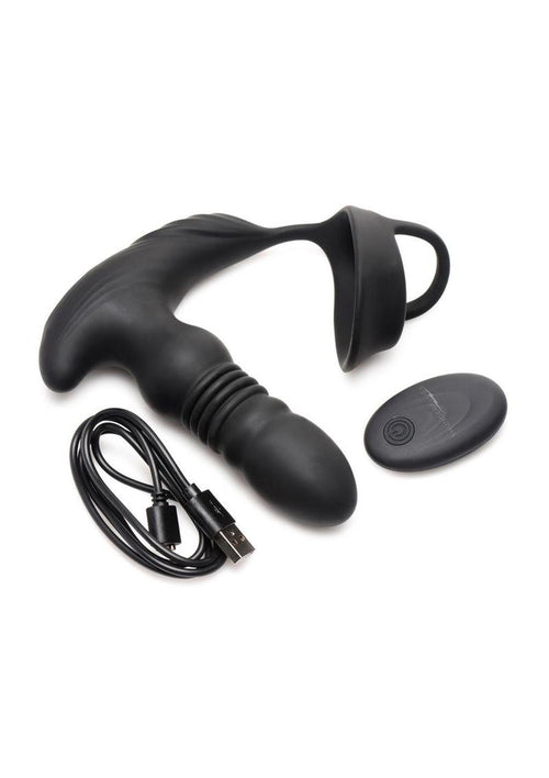 Load image 1 in gallery view. Thunder Plugs Rechargeable 10x Thrusting Silicone Vibrator with Cock and Ball Strap Thunder Plugs