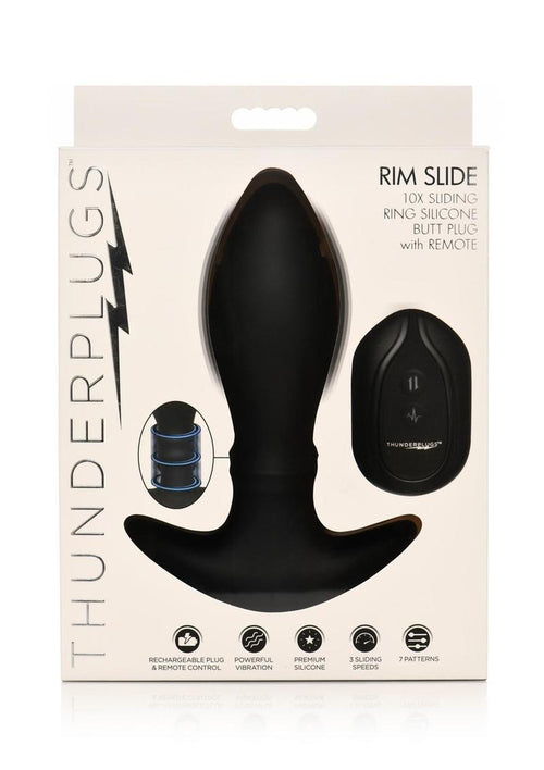 Load image 1 in gallery view. Thunder Plugs Rim Slide 7x Sliding Ring Silicone Rechargeable Butt Plug with Remote Control - Black