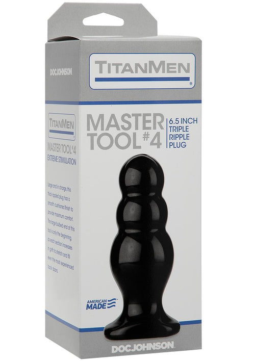 Load image 1 in gallery view. Titanmen Master Tool #4 Triple Ripple Anal Plug - Black - 6.5in