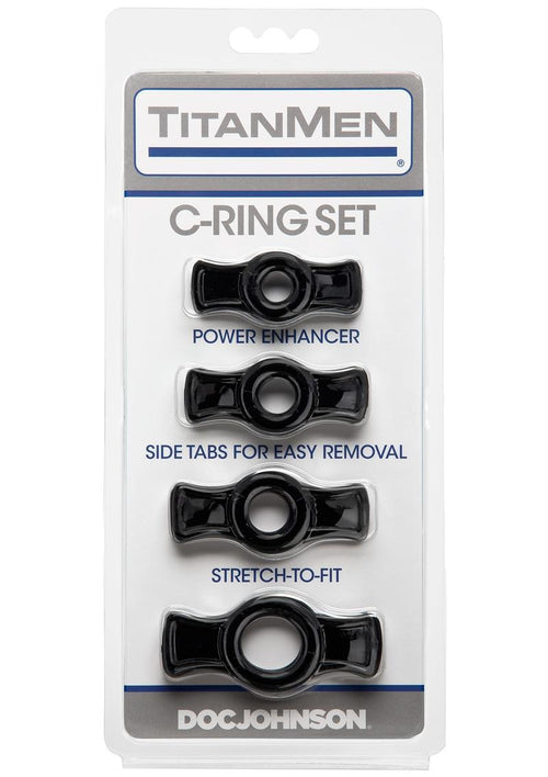 Load image 1 in gallery view. Titanmen Stretch-To-Fit Cock Rings - Black - 4 Piece Kit