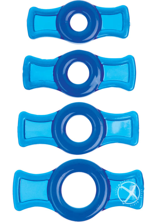 Load image 1 in gallery view. Titanmen Stretch-To-Fit Cock Rings - Blue - 4 Piece Kit