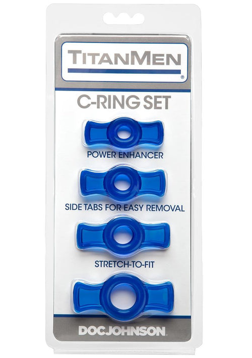 Load image 1 in gallery view. Titanmen Stretch-To-Fit Cock Rings - Blue - 4 Piece Kit
