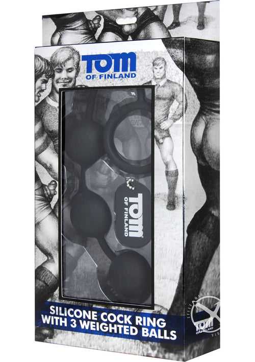 Load image 1 in gallery view. Tom Of Finland Silicone Cock Ring with 3 Weighted Balls - Black