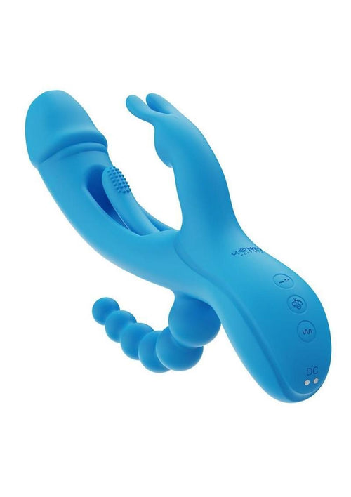 Load image 1 in gallery view. Trilux Kinky Finger Rechargeable Silicone Rabbit Vibrator with Anal Beads Honey Play Box