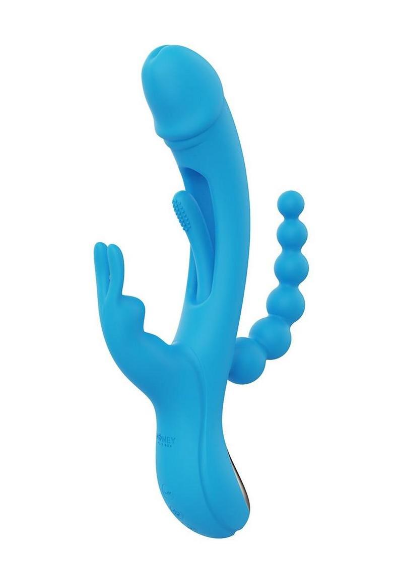 Trilux Kinky Finger Rechargeable Silicone Rabbit Vibrator with Anal Beads Honey Play Box