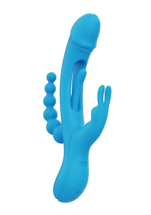 Load image 1 in gallery view. Trilux Kinky Finger Rechargeable Silicone Rabbit Vibrator with Anal Beads - Blue