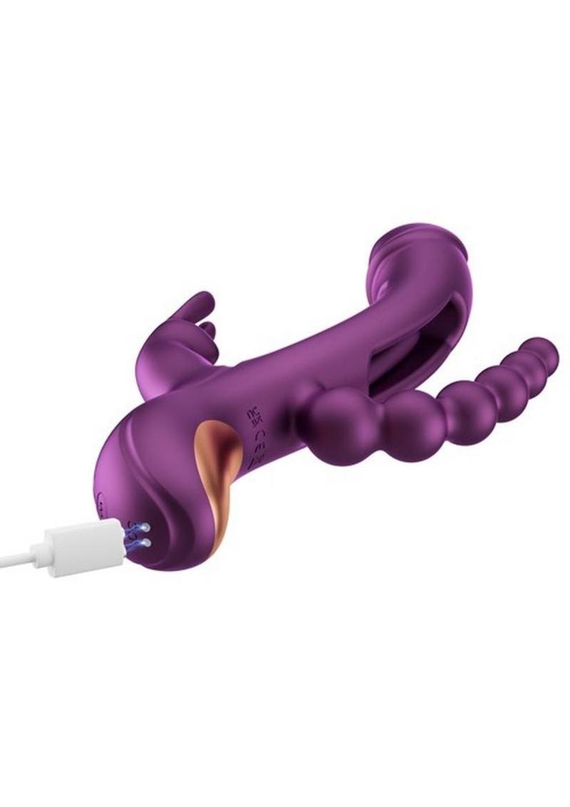 Trilux Kinky Finger Rechargeable Silicone Rabbit Vibrator with Anal Beads Honey Play Box