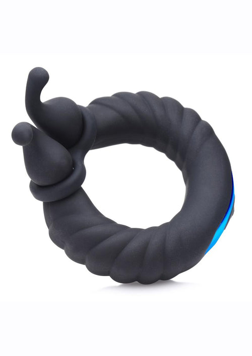 Load image 1 in gallery view. Trinity Men 10x Cock Cobra Dual Stimulating Rechargeable Silicone Cock Ring - Black