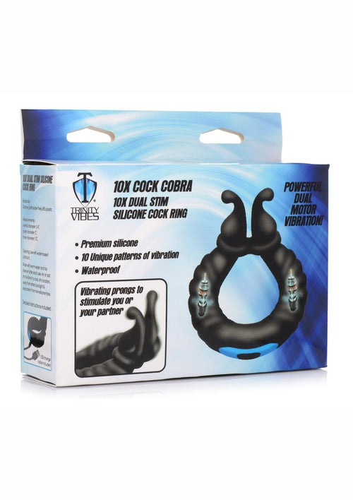 Load image 1 in gallery view. Trinity Men 10x Cock Cobra Dual Stimulating Rechargeable Silicone Cock Ring - Black