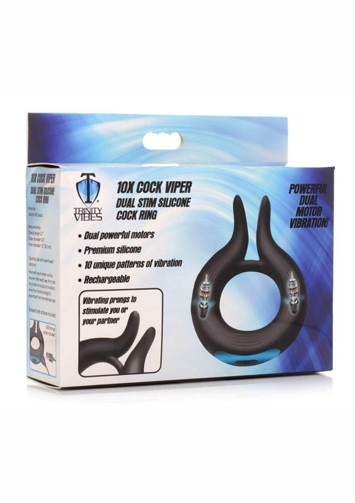 Load image 1 in gallery view. Trinity Men 10x Cock Viper Dual Stimulating Rechargeable Silicone Cock Ring - Black