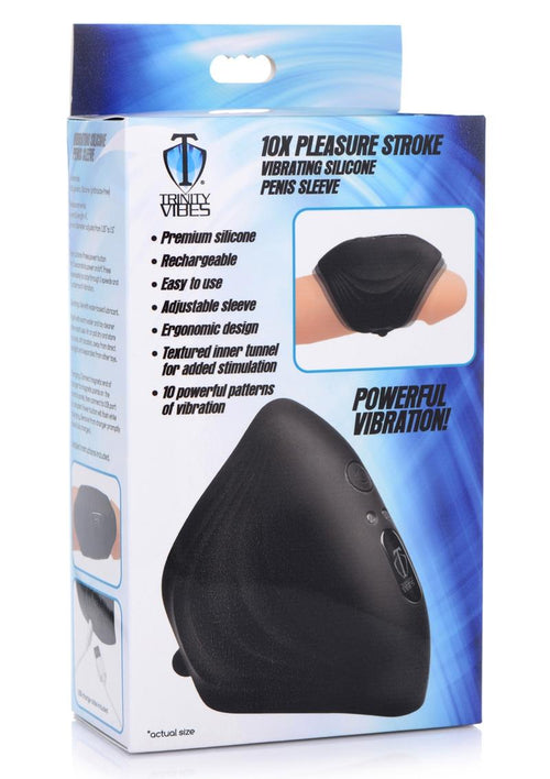 Load image 1 in gallery view. Trinity Men 10x Pleasure Stroke Penis Vibrating Silicone Sleeve - Black