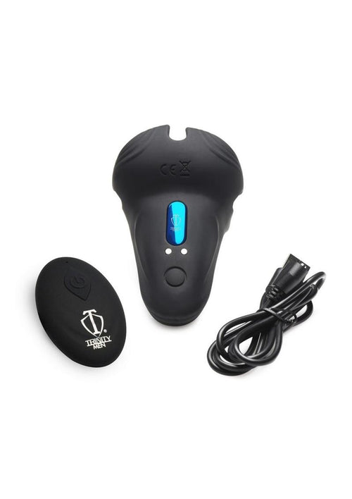 Load image 1 in gallery view. Trinity Men 10x Silicone Cock and Ball Ring with Taint Stim and Remote Control Trinity Men