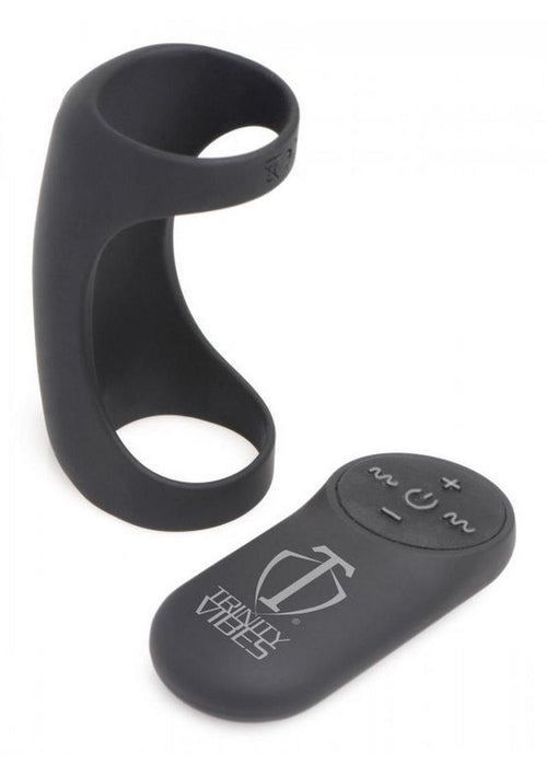 Load image 1 in gallery view. Trinity Men 7x G-Shaft Silicone Rechargeable Cock Ring with Remote Control - Black