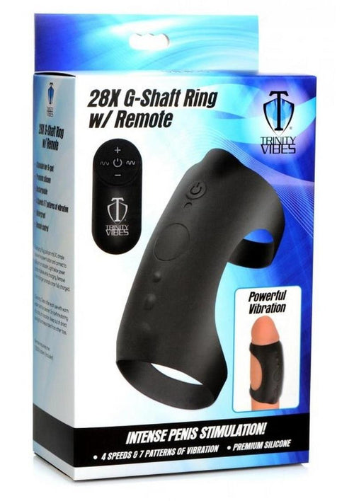 Load image 1 in gallery view. Trinity Men 7x G-Shaft Silicone Rechargeable Cock Ring with Remote Control - Black