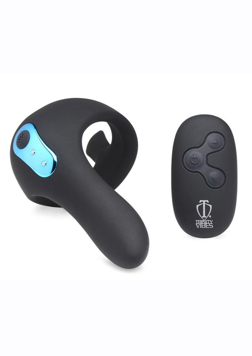 Load image 1 in gallery view. Trinity Men 7x Rechargeable Silicone Cock Ring with Taint Stimulator and Remote Control - Black