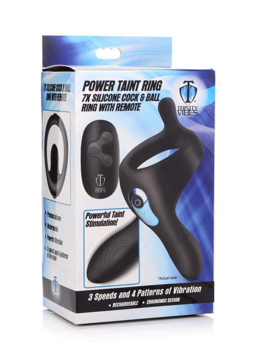 Load image 1 in gallery view. Trinity Men 7x Rechargeable Silicone Cock Ring with Taint Stimulator and Remote Control - Black