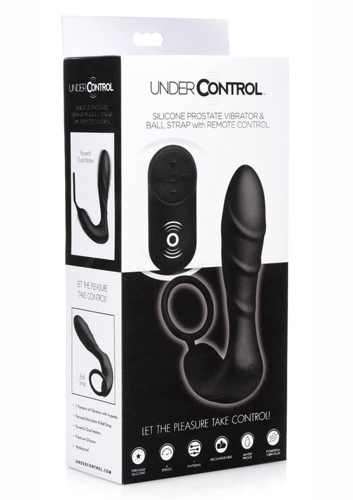 Load image 1 in gallery view. Under Control Rechargeable Silicone Prostate Vibrator and Cock Strap with Remote Control - Black