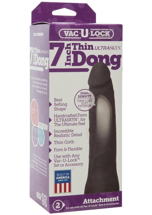 Load image 1 in gallery view. Vac-U-Lock Ultraskyn Thin Dildo - Black/Chocolate - 7in
