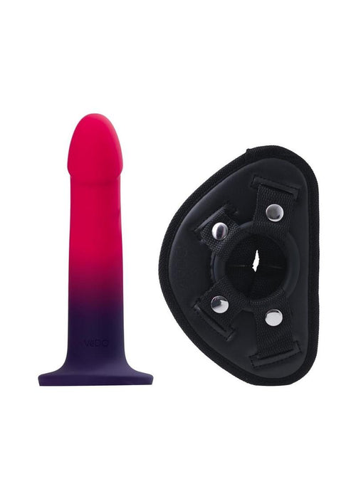 Load image 1 in gallery view. Vedo Duo Silicone Dildo with Harness - Pink/Purple