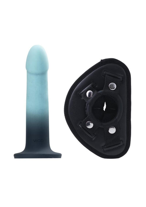 Load image 1 in gallery view. Vedo Duo Silicone Dildo with Harness - Blue/Turquoise