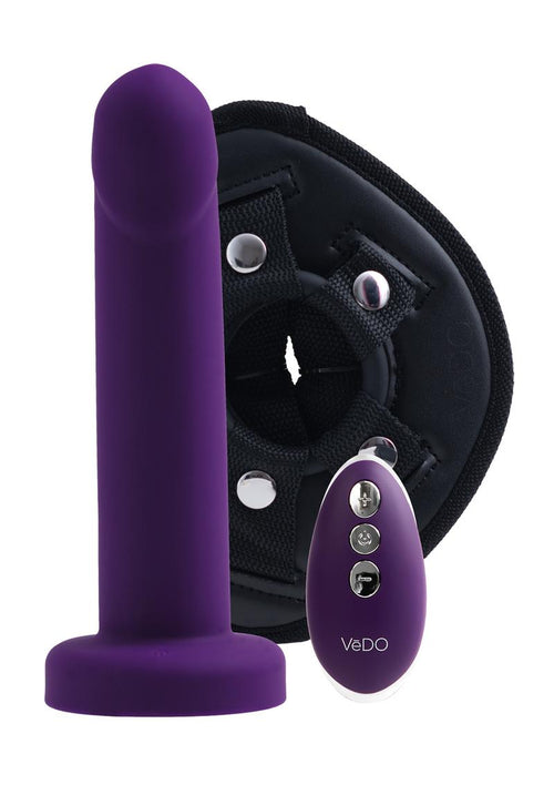 Load image 1 in gallery view. Vedo Strapped Silicone Rechargeable Vibrating Strap-On with Remote Control - Deep Purple/Purple